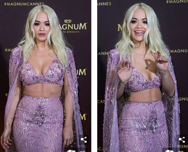 Rita Ora diện váy tím lấp ló ngực đầy - 3