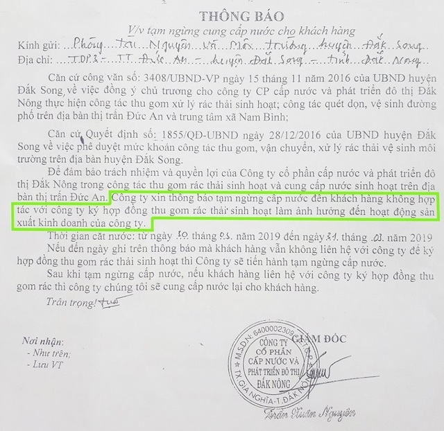 Đắk Nông: Không ký tiếp hợp đồng thu gom rác, người dân bị “phạt” cắt luôn nước sạch! - 2 Đắk Nông: Không ký tiếp hợp đồng thu gom rác, người dân bị “phạt” cắt luôn nước sạch! - 2