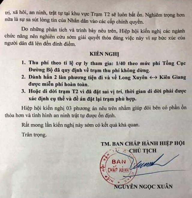 Hiệp hội Vận tải ô tô An Giang đã 15 lần gửi kiến nghị phản đối trạm BOT T2 - 2 Hiệp hội Vận tải ô tô An Giang đã 15 lần gửi kiến nghị phản đối trạm BOT T2 - 2