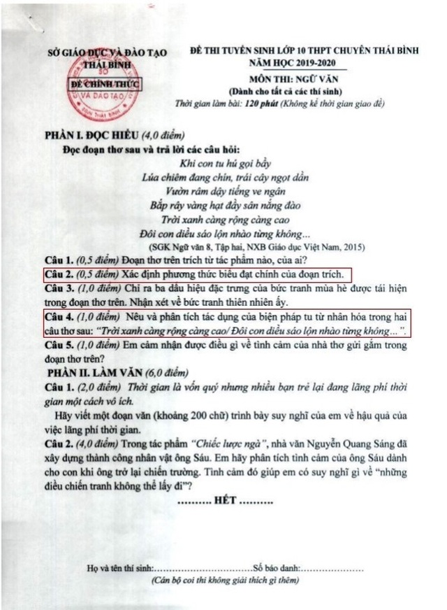 “Đề thi và đáp án Ngữ văn vào trường THPT Chuyên Thái Bình không có vấn đề gì” - 1 “Đề thi và đáp án Ngữ văn vào trường THPT Chuyên Thái Bình không có vấn đề gì” - 1
