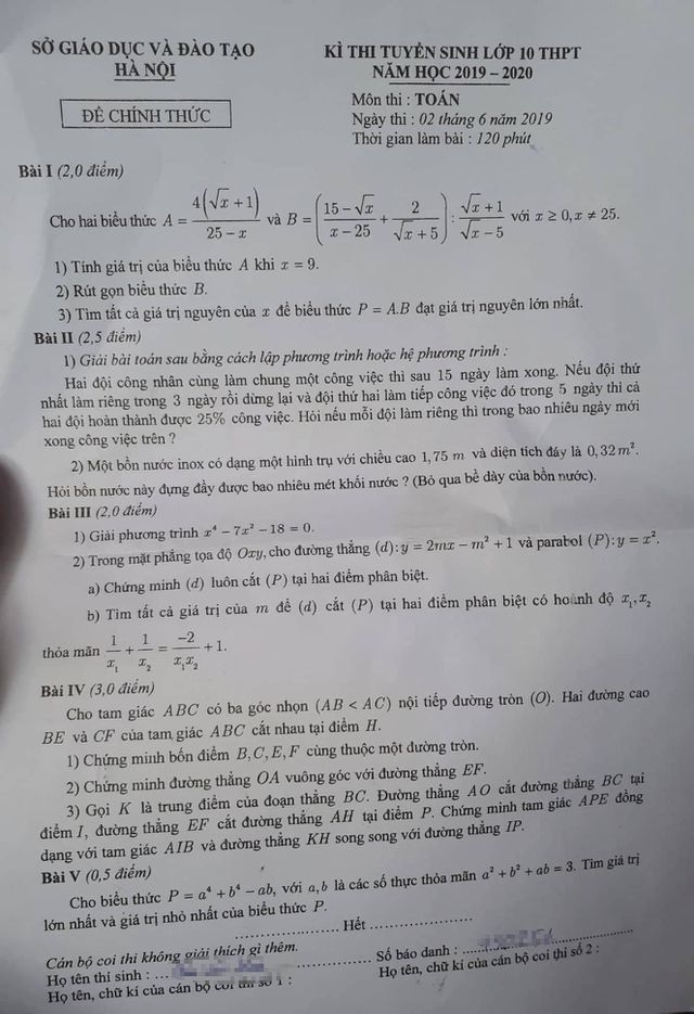 Tuyển sinh lớp 10 Hà Nội: Hướng dẫn giải đề Toán - 1