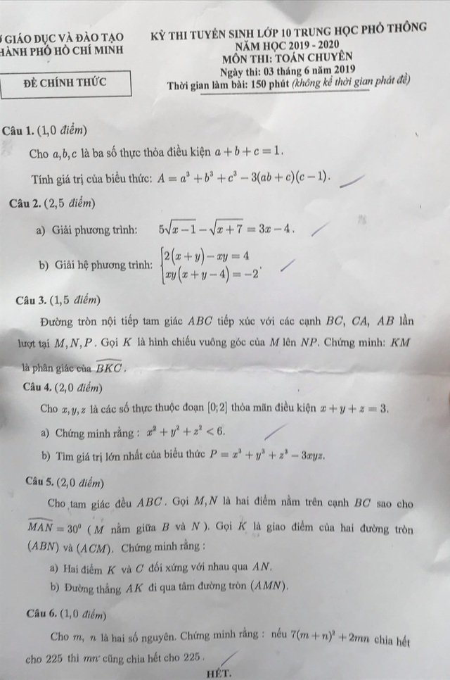 Tuyển sinh lớp 10 TPHCM: Đề Toán chuyên - 1 Tuyển sinh lớp 10 TPHCM: Đề Toán chuyên - 1