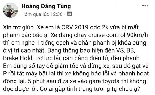 Sự việc Honda CR-V bị cứng chân phanh: Người tiêu dùng cần câu trả lời thuyết phục hơn - 1