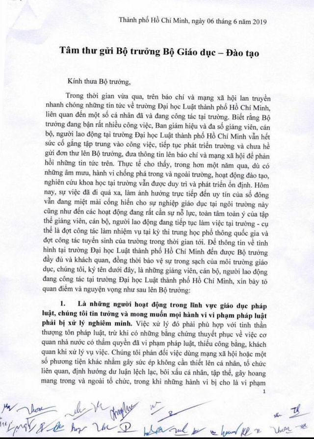 Bất ổn tại trường ĐH Luật TPHCM: Thêm tâm thư gửi Bộ trưởng - 1 Bất ổn tại trường ĐH Luật TPHCM: Thêm tâm thư gửi Bộ trưởng - 1