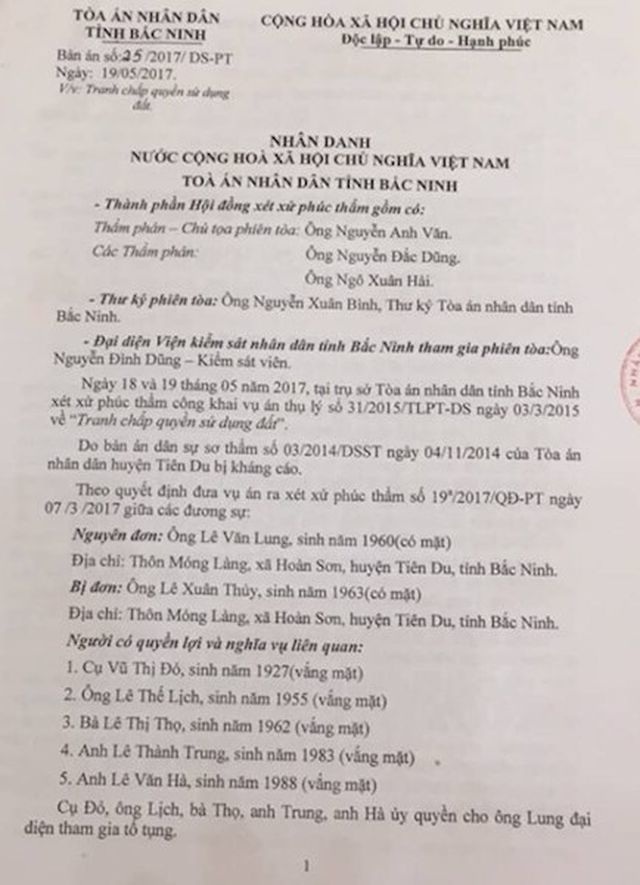 Bắc Ninh: Tòa án, chính quyền vênh quan điểm, người dân nín thở chờ phán quyết - 1 Bắc Ninh: Tòa án, chính quyền vênh quan điểm, người dân nín thở chờ phán quyết - 1