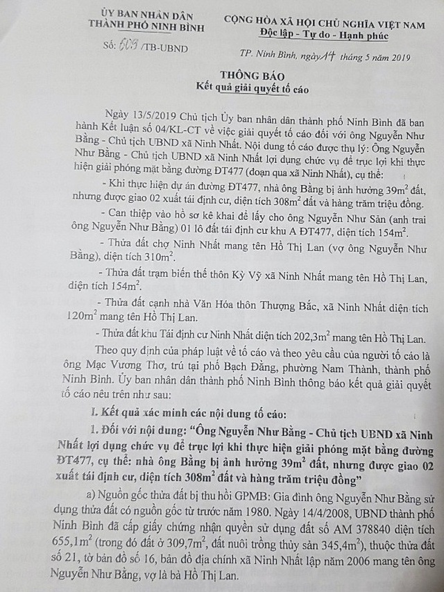 Ninh Bình: “Khuất tất” gì trong việc cấp đất tái định cư cho Chủ tịch xã “nhiều tai tiếng”? - 3 Ninh Bình: “Khuất tất” gì trong việc cấp đất tái định cư cho Chủ tịch xã “nhiều tai tiếng”? - 3