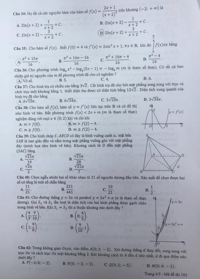 Gợi ý giải đề thi môn Toán THPT quốc gia 2019 - 4 Gợi ý giải đề thi môn Toán THPT quốc gia 2019 - 4