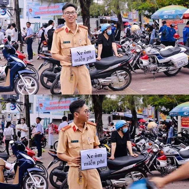 Chiến sĩ công an điển trai hỗ trợ thí sinh xe ôm miễn phí hút sự quan tâm - 1 Chiến sĩ công an điển trai hỗ trợ thí sinh xe ôm miễn phí hút sự quan tâm - 1
