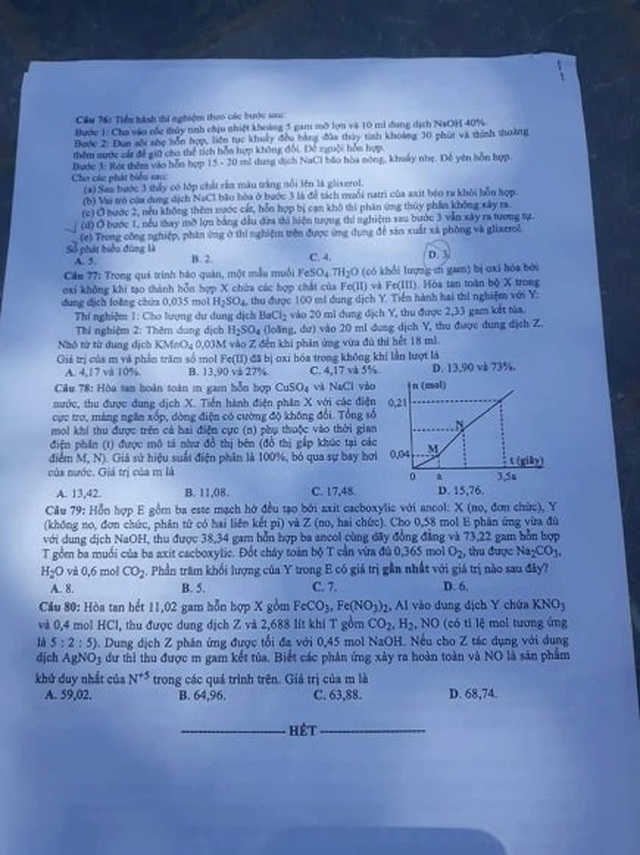 Môn Hóa học - Đề thi và đáp án chính thức THPT quốc gia 2019 - 4 Môn Hóa học - Đề thi và đáp án chính thức THPT quốc gia 2019 - 4