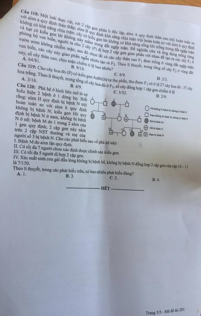 Đề thi và gợi ý đáp án môn Sinh THPT quốc gia 2019 - 5