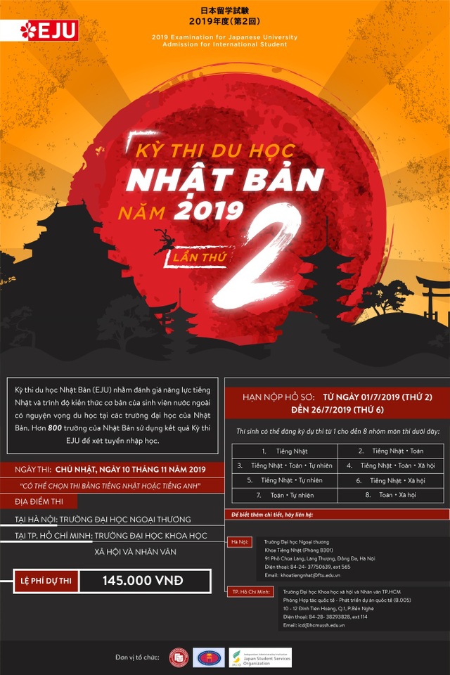 Thông tin về Kỳ thi Du học Nhật Bản (EJU) đợt 2 năm 2019 và học bổng của tổ chức JASSO - 2 Thông tin về Kỳ thi Du học Nhật Bản (EJU) đợt 2 năm 2019 và học bổng của tổ chức JASSO - 2