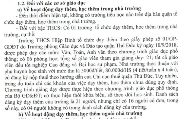 Thanh tra tại quận Thủ Đức, TPHCM: Không có trường tiểu học nào dạy thêm, học thêm trong trường - 1 Thanh tra tại quận Thủ Đức, TPHCM: Không có trường tiểu học nào dạy thêm, học thêm trong trường - 1