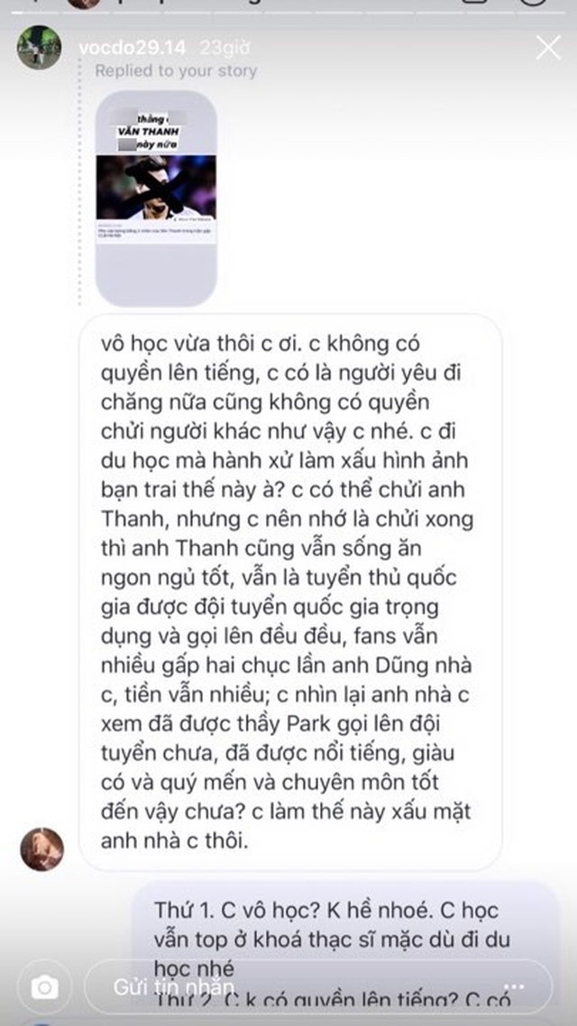 Bạn gái cầu thủ CLB Hà Nội mắng Văn Thanh và tranh cãi với fans bóng đá - 3