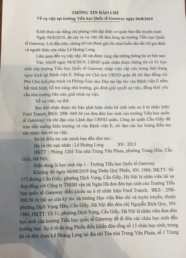 Học sinh Gateway tử vong: Cháu bị “bỏ quên” 9 tiếng trên xe như thế nào? - 1 Học sinh Gateway tử vong: Cháu bị “bỏ quên” 9 tiếng trên xe như thế nào? - 1