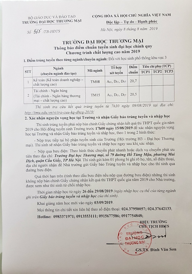 Trường ĐH Thương Mại công bố điểm chuẩn năm 2019 - 1 Trường ĐH Thương Mại công bố điểm chuẩn năm 2019 - 1