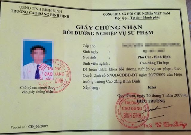 Phê bình trường cấp giấy chứng nhận bồi dưỡng nghiệp vụ sư phạm vô giá trị - 1 Phê bình trường cấp giấy chứng nhận bồi dưỡng nghiệp vụ sư phạm vô giá trị - 1