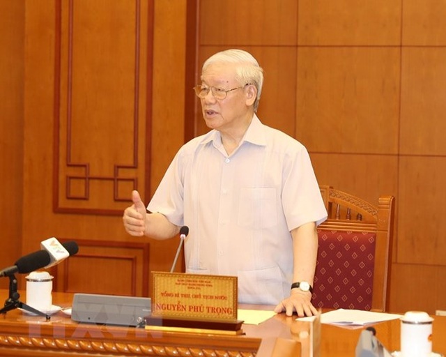 Tổng Bí thư, Chủ tịch nước Nguyễn Phú Trọng, Trưởng Tiểu ban chủ trì họp Tiểu ban Nhân sự Đại hội XIII của Đảng. (Ảnh: Trí Dũng/TTXVN) Tổng Bí thư, Chủ tịch nước Nguyễn Phú Trọng,
