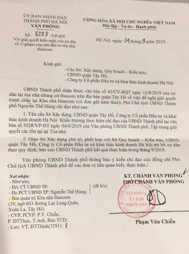 Cư dân chung cư Hancom kêu cứu đỏ toà nhà: UBND TP Hà Nội chỉ đạo gì? - 2 Cư dân chung cư Hancom kêu cứu đỏ toà nhà: UBND TP Hà Nội chỉ đạo gì? - 2
