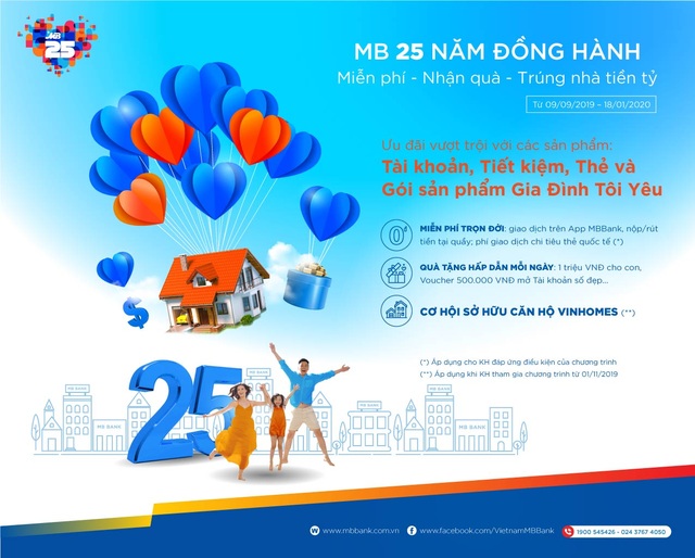MB 25 năm đồng hành - Miễn phí - Nhận quà - Trúng nhà tiền tỷ - 1 MB 25 năm đồng hành - Miễn phí - Nhận quà - Trúng nhà tiền tỷ - 1