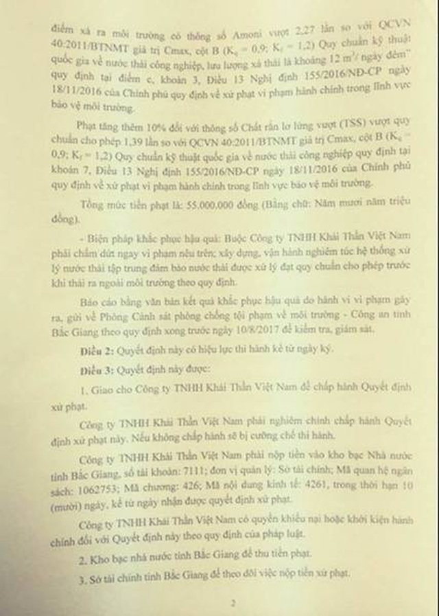 Bắc Giang: Doanh nghiệp Trung Quốc gây ô nhiễm khiến cử tri bức xúc đã bị phạt hay chưa? - 3 Bắc Giang: Doanh nghiệp Trung Quốc gây ô nhiễm khiến cử tri bức xúc đã bị phạt hay chưa? - 3