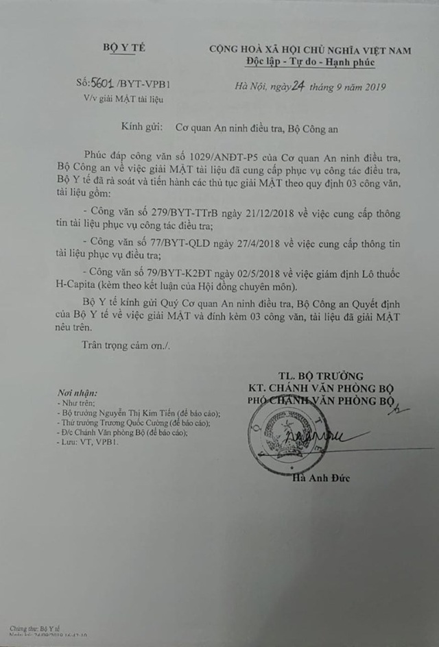 Giải mật văn bản vụ VN Pharma: Hội đồng giám định khẳng định H-Capita là thuốc - 1 Giải mật văn bản vụ VN Pharma: Hội đồng giám định khẳng định H-Capita là thuốc - 1