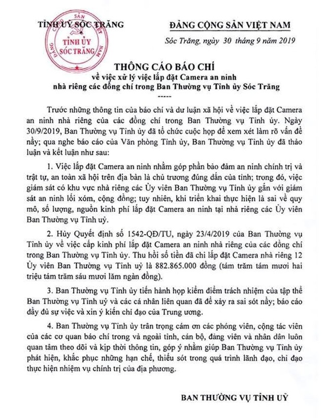 Hủy quyết định cấp kinh phí lắp camera tại nhà cán bộ ở Sóc Trăng, thu hồi gần 1 tỷ đồng - 1 Hủy quyết định cấp kinh phí lắp camera tại nhà cán bộ ở Sóc Trăng, thu hồi gần 1 tỷ đồng - 1