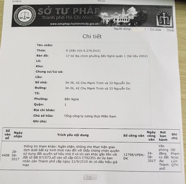 Bất thường vụ "phù phép" đất công thành sở hữu tư nhân tại TPHCM - 4 Theo Sở Tư pháp TPHCM, khu đất đang trong tình trạng ngăn chặn, không cho thực hiện giao dịch