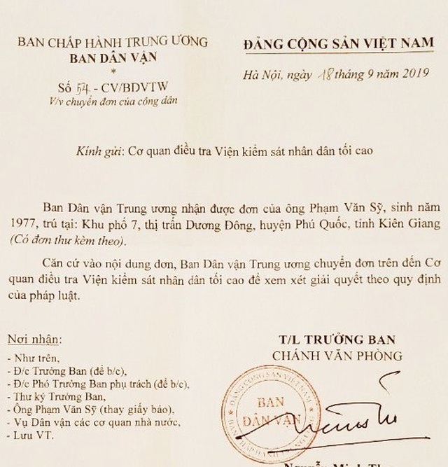 Vụ cố ý gây thương tích tại Kiên Giang: Ban Dân vận Trung ương chuyển VKSND Tối cao giải quyết - 1 Vụ cố ý gây thương tích tại Kiên Giang: Ban Dân vận Trung ương chuyển VKSND Tối cao giải quyết - 1