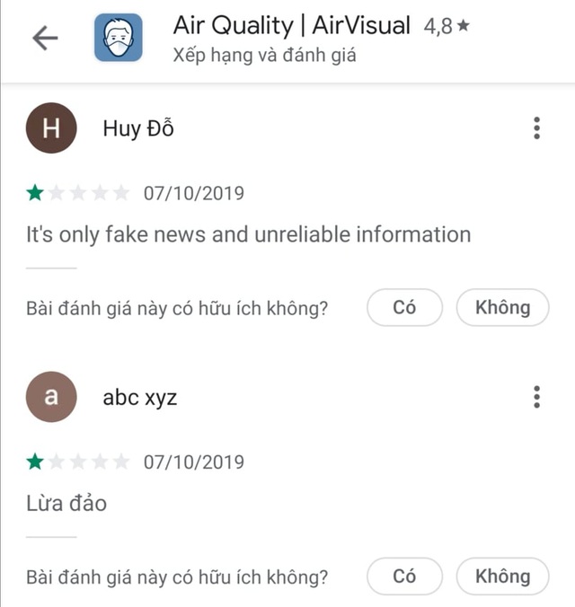 AirVisual chặn  người dùng Việt vì hứng chịu bão đánh giá 1 sao - 3