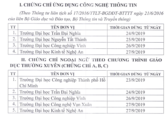 Thêm 9 trường đại học phải dừng cấp chứng chỉ ngoại ngữ, tin học - 1