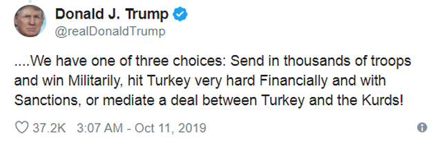 Ông Trump nhắn gửi Thổ Nhĩ Kỳ: Chiến tranh, trừng phạt hoặc thỏa thuận - 2 Ông Trump nhắn gửi Thổ Nhĩ Kỳ: Chiến tranh, trừng phạt hoặc thỏa thuận - 2