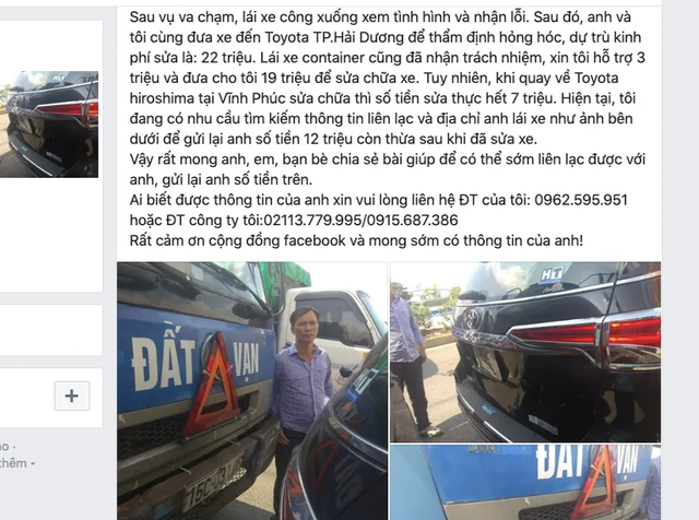 Ấm lòng bác tài xế tìm người gây tai nạn để gửi lại tiền bồi thường - 2 Ấm lòng bác tài xế tìm người gây tai nạn để gửi lại tiền bồi thường - 2
