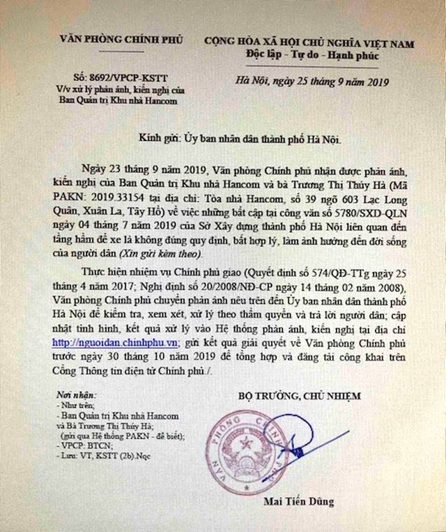 Cư dân chung cư Hancom kêu cứu đỏ toà nhà: Thành phố Hà Nội tiếp tục chỉ đạo “nóng”! - 2 Cư dân chung cư Hancom kêu cứu đỏ toà nhà: Thành phố Hà Nội tiếp tục chỉ đạo “nóng”! - 2