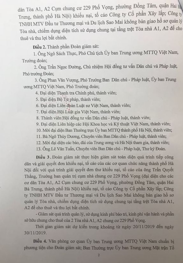 Uỷ ban Trung ương MTTQ Việt Nam giám sát vụ cư dân chung cư 229 phố Vọng kêu cứu - 2 Uỷ ban Trung ương MTTQ Việt Nam giám sát vụ cư dân chung cư 229 phố Vọng kêu cứu - 2