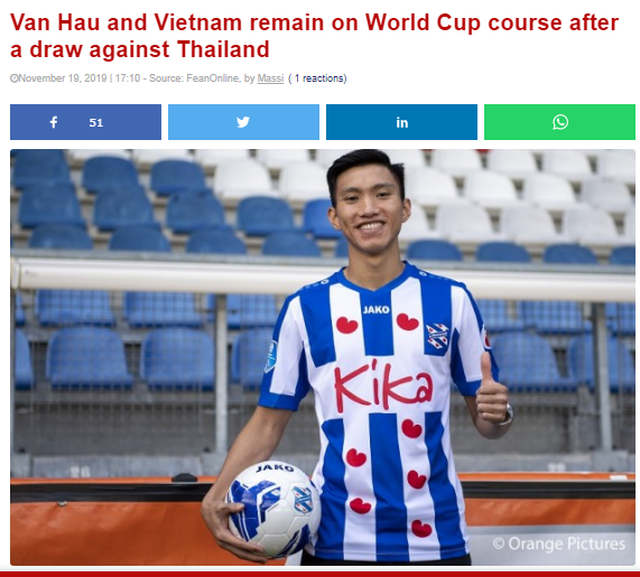 Báo Hà Lan khen ngợi Văn Hậu sau trận đấu với Thái Lan - 1 Báo Hà Lan khen ngợi Văn Hậu sau trận đấu với Thái Lan - 1