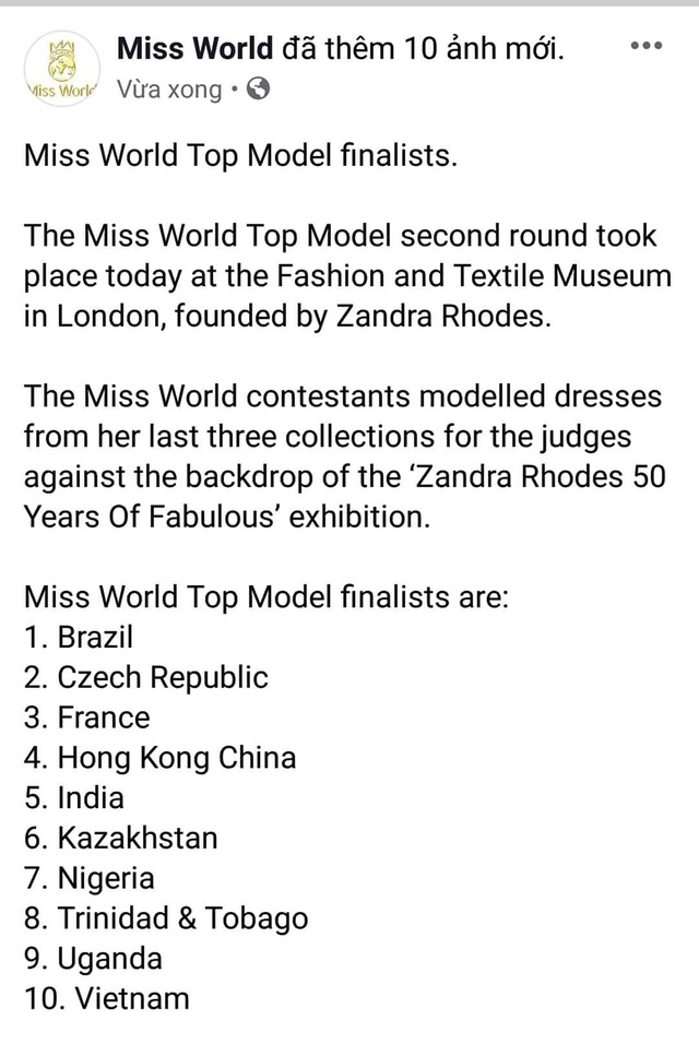 Lương Thùy Linh xuất sắc lọt Top 10 phần thi Top Model Hoa hậu Thế giới - 2