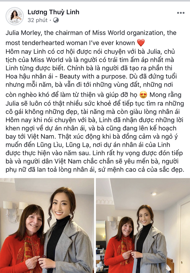 Chủ tịch Hoa hậu Thế giới ngợi khen dự án Nhân ái của Lương Thuỳ Linh - 2