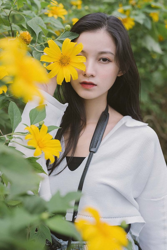 Thiếu nữ Bắc Giang “khoe” nét đẹp trong veo bên hoa dã quỳ - 7