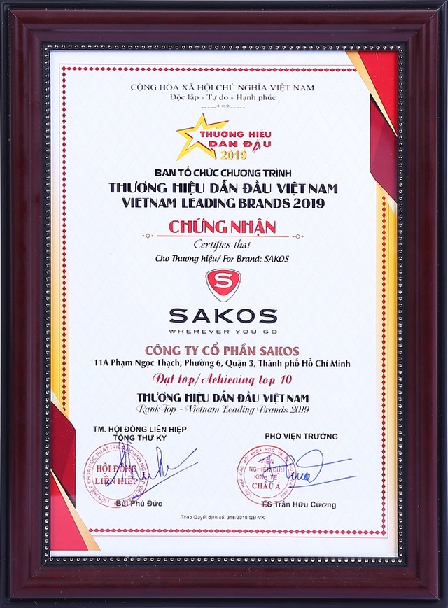 Sakos được vinh danh Top 10 thuơng hiệu dẫn đầu Việt Nam 2019 - 2 Sakos được vinh danh Top 10 thuơng hiệu dẫn đầu Việt Nam 2019 - 2