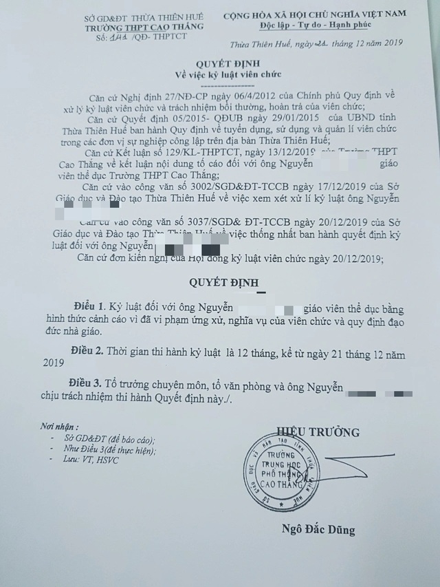 Kỷ luật cảnh cáo thầy giáo nói nữ sinh “hàng to” - 1 Kỷ luật cảnh cáo thầy giáo nói nữ sinh “hàng to” - 1