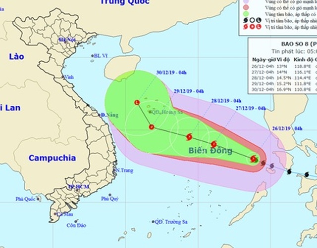 Bão số 8 giật cấp 14 đang tiến gần Quần đảo Trường Sa