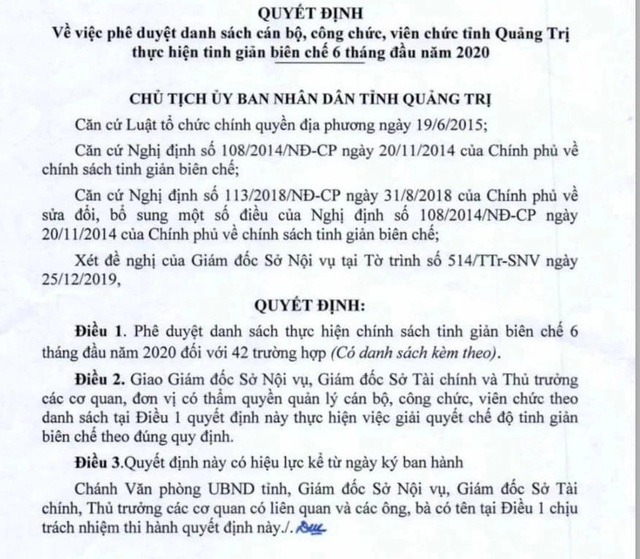 Quảng Trị: 42 cán bộ, công chức, viên chức thuộc diện tinh giản biên chế - 1 Quảng Trị: 42 cán bộ, công chức, viên chức thuộc diện tinh giản biên chế - 1