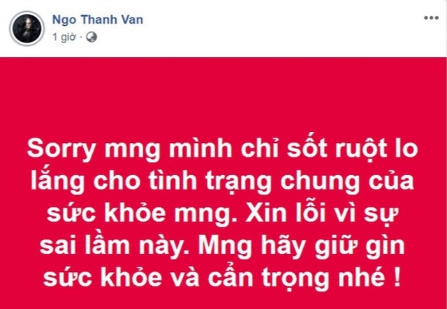 Ngô Thanh Vân lên tiếng xin lỗi sau vụ đưa tin sai liên quan đến đại dịch corona - 2 Ngô Thanh Vân lên tiếng xin lỗi sau vụ đưa tin sai liên quan đến đại dịch corona - 2