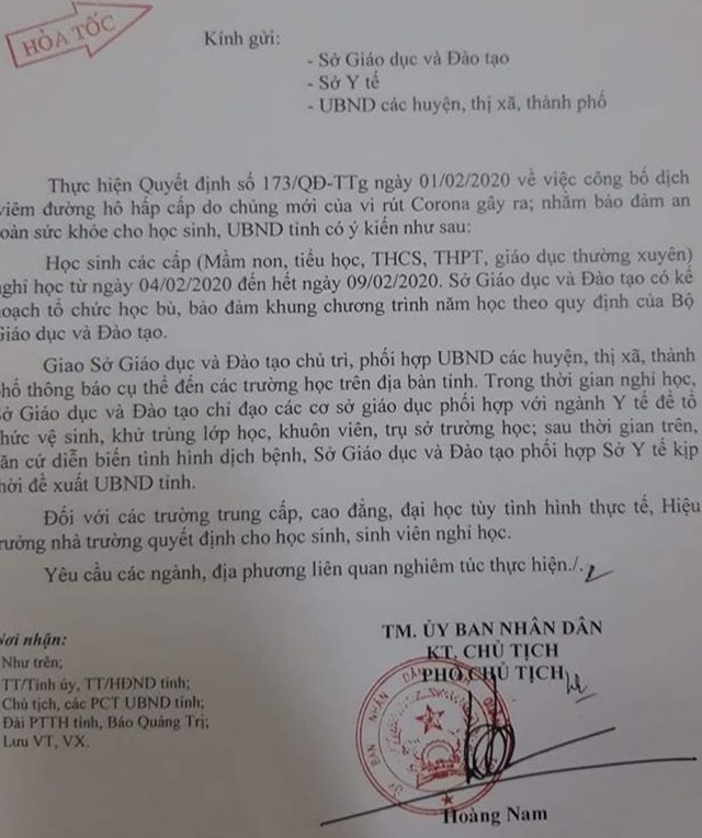Quảng Trị chính thức cho học sinh nghỉ học từ ngày mai, phòng dịch Corona - 1 Quảng Trị chính thức cho học sinh nghỉ học từ ngày mai, phòng dịch Corona - 1