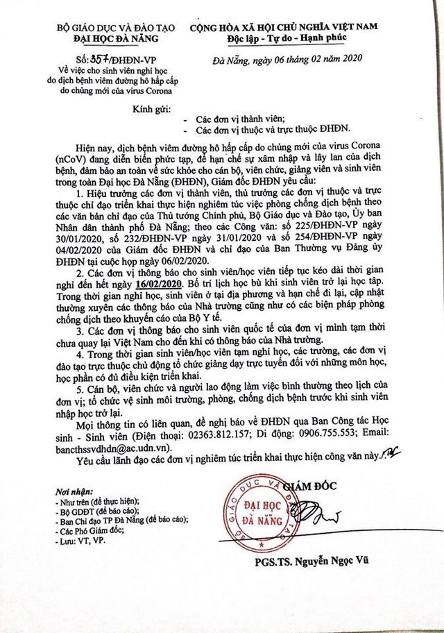 Thêm nhiều đại học cho SV nghỉ đến 16/2, đầu tháng 3 để phòng virus corona - 3 Thêm nhiều đại học cho SV nghỉ đến 16/2, đầu tháng 3 để phòng virus corona - 3