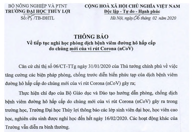 Thêm nhiều đại học cho SV nghỉ đến 16/2, đầu tháng 3 để phòng virus corona - 1 Thêm nhiều đại học cho SV nghỉ đến 16/2, đầu tháng 3 để phòng virus corona - 1