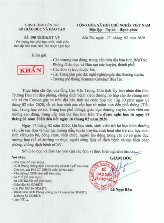 Bến Tre cho học sinh nghỉ học đến 16/2 - 2 Bến Tre cho học sinh nghỉ học đến 16/2 - 2