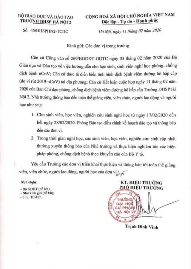 Thêm đại học cho sinh viên nghỉ đến đầu tháng 3 vì virus corona - 1 Thêm đại học cho sinh viên nghỉ đến đầu tháng 3 vì virus corona - 1