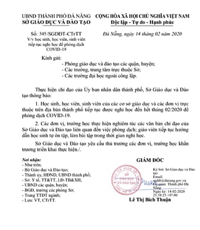 Đà Nẵng chính thức cho học sinh nghỉ học đến hết tháng 2 - 1 Đà Nẵng chính thức cho học sinh nghỉ học đến hết tháng 2 - 1