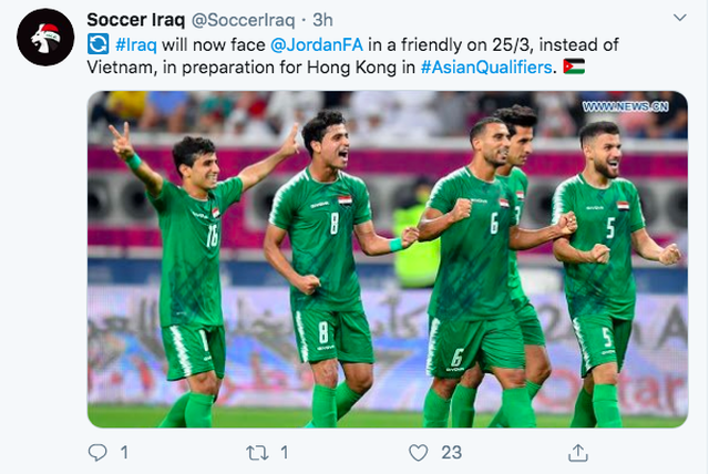 Iraq xác nhận đá giao hữu với Jordan, thay vì đội tuyển Việt Nam - 1 Iraq xác nhận đá giao hữu với Jordan, thay vì đội tuyển Việt Nam - 1